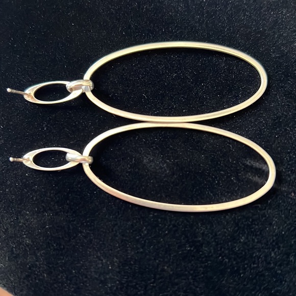 2.5 in long Sterling Silver Geometric Oval Loop Drop Dangle Earrings stamped 925 - Picture 3 of 7